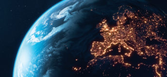 A satellite image of Europe at night time