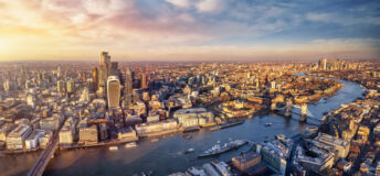 Panoramic sunset view over the London skyline