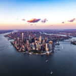 Manhattan's world famous skyline from birds point of view.